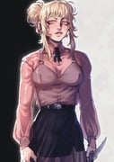 1girl absurdres bags_under_eyes belt black_background blackberreh-art blonde_hair blush boku_no_hero_academia bow breasts collared_shirt double_bun earrings eyelashes hair_bun hair_ribbon highres holding holding_knife jewelry knife lips long_sleeves messy_hair parted_lips ribbon scar scar_on_face see-through_clothes see-through_shirt see-through_skirt shirt sidelocks skirt solo toga_himiko white_background yellow_eyes rating:g score:1 post #10172295