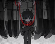 6+boys alternate_costume alternate_sleeve_length antenna_hair bags_under_eyes chromatic_aberration clone closed_mouth collarbone collared_shirt commentary crossed_arms crying crying_with_eyes_open elbows_on_knees empty_eyes full_body grey_background greyscale hair_behind_ear hair_between_eyes holding holding_rope kneehighs knees_up light_frown long_sleeves male_focus monochrome multiple_boys multiple_persona no_pupils omori omori_(omori) puffy_long_sleeves puffy_sleeves rope rou_(h_s_sinrin) sad shirt short_hair shorts simple_background sitting socks solo_focus spot_color straight-on strap_slip sunny_(omori) suspender_shorts suspenders swept_bangs symbol-only_commentary tears thighhighs very_short_hair rating:g score:1 post #10176538