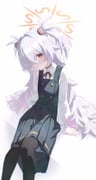 1girl absurdres black_pantyhose blue_archive blush dress flat_chest grey_hair hair_over_one_eye halo highres kanoe_(blue_archive) long_hair looking_at_viewer nagomi_naka orange_eyes pantyhose parted_lips pinafore_dress sitting sleeveless sleeveless_dress solo very_long_hair rating:g score:6 post #10174100