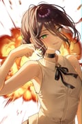 1girl black_choker black_hair black_ribbon chainsaw_man choker collared_shirt explosion explosion_background green_eyes grenade_pin hair_between_eyes highres megumi_ml neck_ribbon open_mouth reze_(chainsaw_man) ribbon shirt sleeveless sleeveless_shirt solo white_shirt rating:g score:4 post #10170472