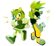 2girls amy_rose animal_ear_piercing animal_ears baggy_pants black_shirt commentary dress english_commentary furry furry_female gloves green_dress green_eyes green_fur green_hairband green_shoes hairband hedgehog_girl highres lightning_bolt_symbol multiple_girls open_mouth pants shirt shoes signature sleeveless sleeveless_shirt smile sonic_(series) sonic_the_hedgehog_(idw) surge_the_tenrec twixei0 white_gloves yellow_pants rating:g score:7 post #10103842