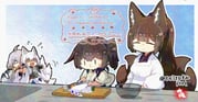 4girls :< amagi_(azur_lane) animal_ears apron azur_lane bluesky_username carrot check_commentary chibi commentary_request cutting cutting_board dougi flying_sweatdrops fox_ears fox_girl fox_tail highres hikimayu historical_name_connection holding holding_another's_arm holding_knife kaga_(azur_lane) kaga_(battleship)_(azur_lane) kaga_(kancolle) kantai_collection kappougi kitchen_knife kitsune knife kyuubi multiple_girls multiple_tails name_connection partially_shaded_face side_ponytail sieve tail taisa_(kari) tasuki tosa_(azur_lane) rating:g score:17 post #10167756