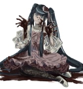 1girl absurdres blood blood_on_clothes blood_on_face blood_on_hands blood_splatter blue_eyes blue_hair blunt_bangs bow choker dress flower frills furudo_erika hair_flower hair_ornament hat highres long_hair pantyhose peachducy pink_bow ribbon rose simple_background skirt smile solo twintails umineko_no_naku_koro_ni white_background rating:s score:3 post #10175370