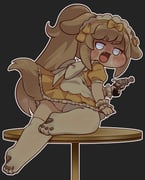 1girl :3 absurdres alternate_costume animal_ears apron black_background blue_eyes blush_stickers bow brown_hair butter_(trickcal) commentary_request dog_ears dog_girl dog_tail dress enmaided fang frilled_wrist_cuffs frills gun hair_bow half-closed_eyes highres holding holding_gun holding_weapon kitosan_(user_wtmz2482) korean_commentary long_hair looking_at_viewer looking_back maid maid_headdress no_shoes on_one_knee on_table open_mouth outline paw_print_soles ponytail puffy_cheeks puffy_short_sleeves puffy_sleeves revolver shaded_face short_dress short_sleeves simple_background solo table tail thighhighs tongue tongue_out trickcal weapon white_apron white_outline white_thighhighs wrist_cuffs yellow_bow yellow_dress rating:s score:0 post #10175411