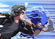 2boys belt black_belt black_eyes black_jacket black_pants clenched_hand collarbone crossover from_side furry furry_male furry_with_non-furry gloves goggles grey_hair grey_shirt headphones hedgehog highres interspecies jacket leather leather_jacket lightning looking_at_another male_focus marvel motion_lines multiple_boys pants peter_maximoff profile quicksilver_(marvel) running shirt smirk sonic_(live_action) sonic_(series) sonic_the_hedgehog sonic_the_hedgehog_(movie) surprised sweatdrop t-shirt tina_fate upper_body white_gloves wind x-men x-men:_apocalypse x-men_film_series rating:g score:4 post #9649223