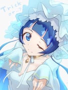 1girl absurdres aokaze_nana blue_dress blue_hair blush bridal_veil choker clear_glass_(mildmild1311) dress ghost_costume halloween_costume highres kimi_to_idol_precure long_hair looking_at_viewer one_eye_closed precure smile upper_body veil yellow_choker rating:g score:2 post #10176611