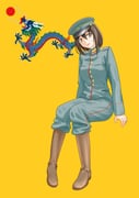 1girl absurdres boots brown_boots brown_eyes brown_hair chinese_empire commentary_request flag_background hat high_collar highres invisible_chair military_uniform original peaked_cap qing_dynasty qing_dynasty_flag sitting solo user_pjza2387 rating:g score:1 post #9448710