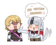 1boy 1girl armor closed_eyes commission couple fire_emblem fire_emblem_fates grey_hair hetero highres nkirii open_mouth siegbert_(fire_emblem) speech_bubble velouria_(fire_emblem) rating:s score:0 post #10175417