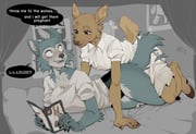 2girls animal_ears animal_nose beastars blush breasts commentary deer_ears deer_girl deer_tail english_commentary english_text furry furry_female furry_with_furry genderswap genderswap_(mtf) highres legoshi louis_(beastars) multiple_girls parted_lips raccoattack tail wolf_ears wolf_girl yuri rating:s score:11 post #10014161