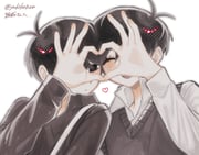 2boys :d ^_^ alternate_costume alternate_sleeve_length antenna_hair black_eyes black_hair black_shirt black_sweater_vest blush cheek-to-cheek closed_eyes closed_mouth collared_shirt commentary dual_persona empty_eyes english_commentary hair_between_eyes halftone hand_up hands_up heads_together heart heart_hands heart_hands_duo long_sleeves male_focus multiple_boys no_pupils omori omori_(omori) open_mouth pale_skin puffy_long_sleeves puffy_sleeves rou_(h_s_sinrin) shirt short_hair simple_background smile sunny_(omori) suspenders sweater_vest teeth tongue upper_body upper_teeth_only very_short_hair white_background white_shirt rating:g score:0 post #10177043