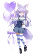 1girl :3 absurdres animal_ears balloon black_shoes blue_eyes brown_eyes double_fox_shadow_puppet fox_ears fox_girl fox_shadow_puppet fox_tail hair_ornament heart_balloon heterochromia highres inari_(tenko_shibuki) long_hair looking_at_viewer multicolored_hair nannung pom_pom_(clothes) pom_pom_hair_ornament purple_hair shirt shoes simple_background skirt smile stellive streaked_hair striped_clothes striped_thighhighs suspender_skirt suspenders suspenders_slip tail tenko_shibuki thighhighs three-quarter_sleeves two-tone_hair virtual_youtuber white_background white_hair white_shirt rating:g score:2 post #10175149