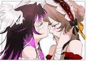 2girls bare_shoulders black_hair blue_eyes brown_hair closed_eyes columbina_(genshin_impact) commentary_request genshin_impact hands_on_another's_face highres kiss kissing_forehead maid_headdress multiple_girls purple_streaks sa_3987 sandrone_(genshin_impact) simple_background upper_body white_background yuri rating:s score:3 post #10175974