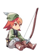 1girl anime_coloring archived_source belt belted_jacket black_jacket boots bow bow_(weapon) brown_boots buttons bycocket closed_mouth deformed feathers final_fantasy final_fantasy_iii full_body green_hat hair_between_eyes hat hat_feather holding holding_bow_(weapon) holding_weapon itsumo_nokoru jacket lace-up_boots no_nose orange_eyes orange_hair pants ranger_(final_fantasy) refia simple_background sitting solo square_enix stitches weapon white_background white_feathers white_pants yellow_belt rating:g score:1 post #9949422
