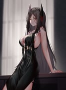 1girl absurdres alternate_costume arknights bare_arms bare_shoulders belt belt_buckle black_belt black_dress black_hair breasts buckle cleavage closed_mouth desk dress evening_gown eyelashes hand_on_table highres horns indoors ines_(arknights) long_dress long_hair looking_at_viewer medium_breasts multicolored_horns no_bra parted_bangs plunging_neckline revealing_clothes side_slit sideboob skindentation sleeveless sleeveless_dress slit_pupils solo sonna_watashi table thigh_strap two-tone_horns very_long_hair yellow_eyes rating:s score:23 post #10162496