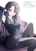 1girl arm_behind_head armpits artist_name black_dress black_necktie black_pantyhose black_sleeves blush breasts closed_mouth clothing_cutout commentary_request commission commissioner_name couch dress knee_up long_hair looking_at_viewer medium_breasts necktie on_couch original pantyhose parted_bangs purple_eyes purple_hair shirt short_necktie shoulder_cutout simple_background sitting skeb_commission smile solo thank_you translated tsuruse white_background white_shirt rating:g score:5 post #10168537