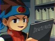 1boy artist_name blue_headband brad_swaile brown_eyes brown_hair death_note death_note_(object) english_commentary headband holding holding_notebook lan_hikari_(mega_man) male_focus mega_man_(series) mega_man_battle_network_(series) notebook open_mouth parody poruwiki solo upper_body voice_actor_connection yagami_light rating:g score:6 post #10053713