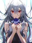 1girl absurdres alternate_costume ayanami_rei blue_flower blue_hair blue_nails blue_rose breasts evangelion:_3.0+1.0_thrice_upon_a_time flower grey_hair hair_between_eyes highres holding holding_flower long_hair looking_at_viewer medium_breasts neon_genesis_evangelion open_mouth rebuild_of_evangelion red_eyes rose simple_background solo spaghetti_strap yoshio_296 rating:g score:14 post #10139417