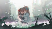 2girls ahoge black_bow black_bowtie black_dress blue_bow blue_bowtie blue_ribbon bow bowtie brown_hair chromatic_aberration closed_eyes closed_mouth commentary commission day dress english_commentary evil_neuro-sama from_side full_body grass hair_ornament hair_ribbon heart heart_hair_ornament highres long_hair long_sleeves multiple_girls neuro-sama outdoors red_eyes red_ribbon ribbon rubble ruins siblings sisters sitting tanziya_(codlxcold) twins two_side_up vedal_ai virtual_youtuber white_dress rating:g score:2 post #10175126