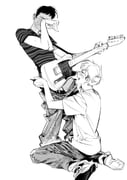 2boys atie1225 baggy_pants black_hair blur_(band) blush clothes_pull covering_face crew_neck damon_albarn embarrassed flustered full-face_blush full_body graham_coxon greyscale guitar highres instrument looking_at_another male_focus monochrome multiple_boys nervous_sweating open_mouth pants pants_pull real_life seiza shirt shoelaces shoes short_hair short_sleeves sitting sneakers sweat teeth upper_teeth_only very_short_hair yaoi rating:q score:0 post #10171284