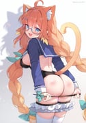 1girl absurdres ahoge animal_ears ass ass_rest ayamy blue_archive breasts cat_ears cat_girl cat_tail commentary_request frilled_thigh_strap from_behind grey_background highres kemonomimi_mode large_breasts long_hair looking_at_viewer looking_back official_alternate_costume official_artist_extra open_mouth orange_hair shadow shimiko_(blue_archive) shimiko_(magical)_(blue_archive) sideboob simple_background slap_mark smile solo spanked standing tail thigh_strap thighhighs twitter_username white_thighhighs rating:s score:137 post #10162325