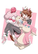 1girl ahoge animal_ears audino black_leggings black_shrug blue_eyes blue_sclera blush breasts brown_eyes brown_hair checkered_ribbon closed_eyes closed_mouth colored_sclera dantsu_flame_(center_spotlight)_(umamusume) dantsu_flame_(umamusume) ear_covers ear_ornament ear_ribbon hair_between_eyes hairband holding holding_pokemon horse_ears horse_girl horse_tail large_breasts leggings leggings_under_shorts multicolored_hair notched_ear open_mouth pink_eyes pink_hairband pink_shirt pink_shorts pokemon pokemon_(creature) shirt shoes shorts shrug_(clothing) slurpuff smile tail teeth tied_shirt togepi tongue tongue_out umamusume upper_teeth_only white_hair white_shirt yamawasabi_umai rating:g score:3 post #10170295