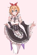 black_dress blush dress green_eyes holding long_sleeves maid petra_leyte pink_background popo01512 re:zero_kara_hajimeru_isekai_seikatsu red_hair roswaal_mansion_maid_uniform short_hair sketch smile thighhighs white_thighhighs rating:g score:10 post #10118865