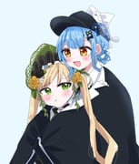2girls :d black_capelet black_hat blonde_hair blue_hair bonnet braid braided_hair_rings capelet commentary_request deerstalker flower green_bonnet green_eyes hair_flower hair_ornament hair_rings hat hug hug_from_behind long_hair looking_at_another looking_back mahou_shoujo_no_majo_saiban multiple_girls open_mouth rose short_hair simple_background smile tachibana_sherry tono_hanna twintails yellow_eyes yellow_flower yellow_rose yoichi_0 rating:g score:0 post #10171954