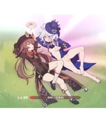 2girls :3 :p absurdres ahoge arm_behind_head arm_support arms_behind_head arms_up ascot bare_legs barefoot black_ascot black_shoes black_shorts blazer blue_bow blue_eyes blue_hat blue_jacket blue_nails blue_pupils blush bottomless bow breasts breasts_apart bright_pupils brown_hair brown_hat brown_jacket buttons cat chinese_clothes chinese_commentary closed_mouth coattails come_hither commentary_request curly_hair double-parted_bangs drooling exhibitionism eye_contact flipped_bangs flower flower-shaped_pupils full_body furina_(genshin_impact) furrowed_brow gameplay_mechanics genshin_impact gloves glowing grabbing_own_breast grasslands hair_between_eyes hair_flaps hat hat_bow hat_flower head_rest health_bar heterochromia highres hu_tao_(genshin_impact) jacket knee_up loafers long_hair long_sleeves looking_at_another low_twintails lying mandarin_collar multiple_girls nail_polish naked_jacket navel nipples notice_lines on_back on_grass on_side open_clothes open_jacket pankou parted_lips petite plum_blossoms porkpie_hat public_indecency pussy red_eyes red_flower saliva shin_strap shoes short_hair short_shorts shorts small_breasts socks spoken_animal stomach symbol-shaped_pupils tailcoat tansuan_n toenail_polish toenails toes tongue tongue_out top_hat turn_pale turning_head tuxedo_cat twintails very_long_hair white_gloves white_hair white_pupils white_socks yuri rating:e score:50 post #10166591