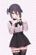 1girl ;p absurdres black_choker black_hair black_skirt black_thighhighs chainsaw_man choker grey_shirt hair_between_eyes heart heart_hands highres jirai_kei looking_at_viewer mika_(lovdere) miniskirt one_eye_closed polka_dot polka_dot_background reze_(chainsaw_man) shirt skirt solo suspender_skirt suspenders thighhighs tongue tongue_out twintails rating:g score:1 post #10175896