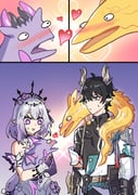 1boy 1girl 3koma :/ :o absurdres ahoge animal animal_on_shoulder animal_request armband bat_wings belt black_armband black_belt black_gauntlets black_hair black_shirt blue_background blue_belt blush butterfly_wings castorice_(honkai:_star_rail) closed_mouth collar comic commentary_request dan_heng_(honkai:_star_rail) dan_heng_(permansor_terrae)_(honkai:_star_rail) double-parted_bangs dress dress_flower earrings eyeshadow fang flower gradient_background grey_armband grey_collar grey_dress grey_eyes grey_hair hair_between_eyes halftone halftone_background heart highres holding holding_animal honkai:_star_rail honkai_(series) horns insect_wings jacket jewelry lizard long_sleeves looking_at_another looking_down love_at_first_sight makeup medium_hair messy_hair multiple_belts nose_blush off-shoulder_dress off_shoulder open_clothes open_jacket open_mouth pink_background pink_eyes pointy_ears purple_background purple_scales red_background red_eyeshadow sakana_(fishchunk) shirt short_hair shoulder_guard sleeveless sleeveless_dress sweatdrop tiara upper_body white_jacket wings yellow_background yellow_scales zipper_pull_tab rating:g score:4 post #10174836