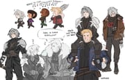 ! 1girl 3boys alternate_costume armor blonde_hair carrying chibi chibi_inset closed_eyes english_text facial_hair final_fantasy final_fantasy_vii final_fantasy_vii_ever_crisis glenn_lodbrok grey_hair grin highres holding holding_weapon lucia_lin male_focus matt_winsord multiple_boys nerddynerb pauldrons piggyback sephiroth sephiroth_(ever_crisis) short_hair shoulder_armor smile speech_bubble sweatdrop weapon rating:g score:0 post #9187988