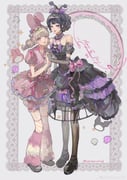 2girls bare_shoulders black_hair black_pantyhose blonde_hair bloomers bow choker collarbone colored_sclera crinoline elbow_gloves frilled_hairband frills fur_leg_warmers gloves hairband highres identity_v interlocked_fingers kuromi lace lace_gloves leg_warmers lily_barriere lily_barriere_(stunning_my_melody) looking_at_viewer mary_(identity_v) mary_(merry_kuromi)_(identity_v) multiple_girls my_melody onegai_my_melody pantyhose pink_bloomers pink_bow pink_eyes pink_leg_warmers pink_lips puffy_shorts puffy_sleeves purple_bow purple_choker purple_lips purple_sclera sanrio short_twintails shorts sicknevermind solid_eyes thighhighs twintails weibo_username white_bow rating:g score:1 post #10089895