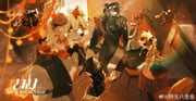 1girl 3boys aak_(arknights) absurdres arknights black_hat black_pants black_vest camera cat_boy claws crossed_legs dog_boy dragon_boy dragon_tail furry furry_female furry_male guaili_bajin gun handgun hat highres holding holding_camera hung_(arknights) indoors jacket jacket_on_shoulders lee_(arknights) long_sleeves mirror multiple_boys necktie open_mouth pants phonograph shirt sitting smoking_pipe table tail tiger_girl tree vest waai_fu_(arknights) watermark weapon weibo_watermark white_hair white_necktie white_shirt rating:g score:4 post #10010936