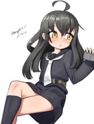 absurdres ahoge black_hair black_sailor_collar black_shirt black_skirt black_socks commentary_request dated depth_charge highres invisible_chair kantai_collection long_hair looking_to_the_side maru_(marg0613) mikazuki_(kancolle) neckerchief orange_eyes sailor_collar sailor_shirt school_uniform serafuku shirt sideways_glance sitting skirt socks twitter_username white_neckerchief rating:g score:2 post #10048210
