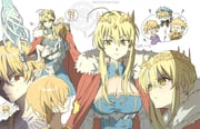 0304rong0304 1boy 1girl ? age_regression aged_down ahoge artoria_pendragon_(fate) artoria_pendragon_(lancer)_(fate) barefoot blonde_hair breasts cape carrying carrying_person child child_gilgamesh_(fate) cleavage cleavage_cutout clothing_cutout commentary_request crown fate/grand_order fate_(series) fur-trimmed_cape fur_trim gilgamesh_(caster)_(fate) gilgamesh_(fate) green_eyes highres holding holding_weapon jewelry korean_commentary korean_text lance large_breasts multiple_persona necklace oversized_clothes polearm red_cape red_eyes rhongomyniad_(fate) saber_(fate) sidelocks speech_bubble sweat thought_bubble translation_request weapon rating:s score:1 post #10175096