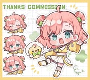 1girl :3 :d ahoge amahane_yotsuha belt blue_eyes blush_stickers boots border chibi chibi_only closed_eyes closed_mouth commentary commission double_bun egissi fishnet_thighhighs fishnets full_body grid_background hair_bun long_sleeves looking_at_viewer multiple_views open_mouth outline outside_border outstretched_arm pink_hair pleated_skirt shirt short_hair signature skeb_commission skirt smile standing standing_on_one_leg tears thighhighs vgaming virtual_youtuber white_background white_boots white_outline white_skirt wide_sleeves yellow_belt yellow_border yellow_shirt rating:g score:1 post #10174651