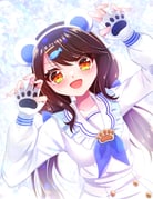 1girl :d absurdres animal_ears anjou_seira blue_bow blush bow brown_hair dress hair_ornament highres holding long_hair long_sleeves looking_at_viewer microphone mouse_ears open_mouth sailor_collar smile solo white_dress white_sailor_collar world_dai_star yanagiba_panda rating:g score:0 post #10175456