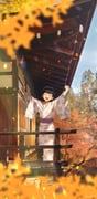 1boy 8083_blue arms_up autumn black_hair blunt_bangs blurry blurry_background blurry_foreground clenched_hands commentary facing_viewer floral_print floral_print_kimono full_body highres hoshina_soshiro japanese_clothes kaijuu_no._8 kimono long_sleeves male_focus outdoors photo_background print_kimono short_hair standing twitter_username white_kimono wide_sleeves rating:g score:1 post #10171819