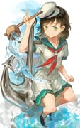 1girl absurdres anchor anchor_symbol black_hair black_shoes collared_shirt dated full_body green_eyes hat highres holding holding_ladle hua_ha_jiazi ladle looking_at_viewer medium_hair murasa_minamitsu neckerchief pants red_neckerchief sailor_collar shirt shoes short_sleeves sideways_hat smile socks solo touhou water white_background white_hat white_pants white_shirt white_socks rating:g score:0 post #10177060