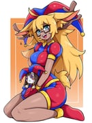 1girl animal_ear_fluff animal_ears antlers asymmetrical_gloves blonde_hair blue_eyes blue_gloves blue_hat border breasts character_doll commentary commission cosplay dark-skinned_female dark_skin doll double-parted_bangs english_commentary full_body glasses gloves hat hat_bell highres holding holding_doll horns jester jester_cap jester_costume large_breasts long_hair looking_at_viewer mismatched_gloves multicolored_hat oninuer open_mouth orange_background original outside_border pomni_(the_amazing_digital_circus) pomni_(the_amazing_digital_circus)_(cosplay) puffy_short_sleeves puffy_sleeves rectangular_eyewear red_gloves red_hat red_shoes seiza semi-rimless_eyewear shoes short_sleeves sitting smile solo striped_clothes striped_headwear the_amazing_digital_circus under-rim_eyewear vertical-striped_clothes white_border rating:s score:6 post #10175095