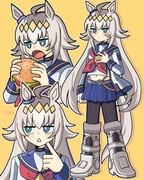 ... 1girl absurdres ahoge animal_ears black_pantyhose blue_eyes blue_skirt bobamiruku boots bright_pupils burger closed_mouth food grey_hair hand_on_own_chest highres holding holding_burger holding_food horse_ears horse_girl horse_tail knee_boots long_hair long_sleeves looking_at_viewer navel neckerchief oguri_cap_(umamusume) open_mouth pantyhose pleated_skirt red_neckerchief simple_background skirt solo tail triangle_mouth umamusume white_boots white_pupils yellow_background rating:g score:4 post #10175282