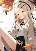 1girl absurdres autumn autumn_leaves beret blonde_hair blush cardigan flat_chest gakuen_idolmaster hat highres idolmaster leaf long_hair looking_at_viewer open_cardigan open_clothes orange_eyes shinosawa_hiro shubashuba sitting skirt smile solo tree rating:g score:9 post #10173661
