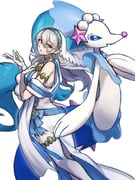 1girl ass blue_eyes blue_hair breasts commentary_request dress female_corrin_(adrift)_(fire_emblem) female_corrin_(fire_emblem) fire_emblem fire_emblem_fates fire_emblem_heroes grey_hair hand_on_own_chest highres long_hair medium_breasts official_alternate_costume pointy_ears pokemon pokemon_(creature) primarina red_eyes sea_lion single-shoulder_dress snout solo white_background white_dress zuzu_(ywpd8853) rating:g score:10 post #10155358