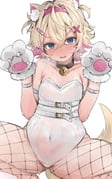 1girl ahoge animal_ear_fluff animal_ears animal_hands appleseed_(appleseed_art) bare_shoulders bell belt blonde_hair blue_eyes blush breasts cleavage commentary_request dog_ears dog_girl dog_tail fake_horns fishnet_pantyhose fishnets gloves hair_between_eyes hair_ornament highres hololive hololive_english horn_ornament horns looking_at_viewer mococo_abyssgard multicolored_hair neck_bell open_mouth pantyhose paw_gloves paw_pose pink_hair playboy_bunny ribbon short_hair simple_background solo tail virtual_youtuber x_hair_ornament rating:s score:29 post #10167534