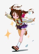 1girl absurdres animal_ears backpack bag bear_ears bear_girl blue_skirt blush brown_hair collared_shirt full_body grey_background grin hepari highres long_hair long_sleeves looking_at_viewer necktie original outstretched_arms pink_eyes pleated_skirt red_necktie red_shoes sharp_teeth shirt shoes simple_background skirt smile sneakers socks solo teeth twintails twitter_username white_shirt white_socks rating:g score:5 post #10175273
