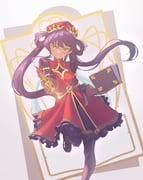 1girl absurdres beret black_hair black_pantyhose black_shoes black_sleeves brown_gloves dante_alighieri_(hell_maiden) dress gloves gold_trim hair_rings hat hell_maiden highres holding holding_quill long_hair looking_at_viewer memoriaev pantyhose quill red_dress red_hat shoes solo standing standing_on_one_leg twintails very_long_hair rating:g score:1 post #10175382