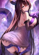 1girl absurdres akusamu armband ass azur_lane black_gloves black_thighhighs bow breasts brown_hair commentary_request cowboy_shot elbow_gloves frilled_armband frilled_nightgown frills from_behind gloves hair_between_eyes highres horns large_breasts long_hair looking_at_viewer multicolored_hair nightgown official_alternate_costume purple_bow purple_nightgown purple_streaks queen_anne's_revenge_(azur_lane) queen_anne's_revenge_(call_of_the_creeping_embrace)_(azur_lane) see-through_clothes see-through_nightgown solo streaked_hair tentacles thighhighs torn_clothes torn_thighhighs variant_set very_long_hair wet_thighhighs rating:s score:16 post #10174170