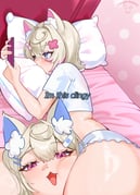 2girls animal_ear_fluff bandaid bandaid_hair_ornament blonde_hair blue_eyes crop_top dopeybunni english_text fuwawa_abyssgard hair_intakes hair_ornament head_between_thighs highres holding holding_phone hololive hololive_english i'm_this_clingy_(meme) lying meme micro_shorts mococo_abyssgard multiple_girls on_bed on_side open_mouth phone pillow pink_eyes pink_streaks shirt shorts siblings sisters twins virtual_youtuber white_shirt white_shorts x_hair_ornament rating:s score:3 post #10176759