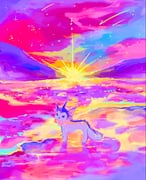 beach blue_eyes colorful creature creature_focus full_body highres light_smile looking_at_viewer mountainous_horizon ocean open_mouth otonoha_aika outdoors pink_theme pokemon pokemon_(creature) sand scenery shooting_star signature solo standing star_(sky) sun sunset vaporeon water rating:g score:1 post #10177182