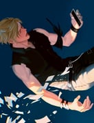 1boy arm_ribbon bare_shoulders belt black_belt black_pants black_ribbon black_shirt black_vest blonde_hair blue_background final_fantasy final_fantasy_xv freckles highres holding holding_phone male_focus open_mouth pants parted_bangs phone prommiea prompto_argentum ribbon shirt short_hair sleeveless sleeveless_shirt solo swept_bangs upper_body vest wristband rating:g score:0 post #10176692